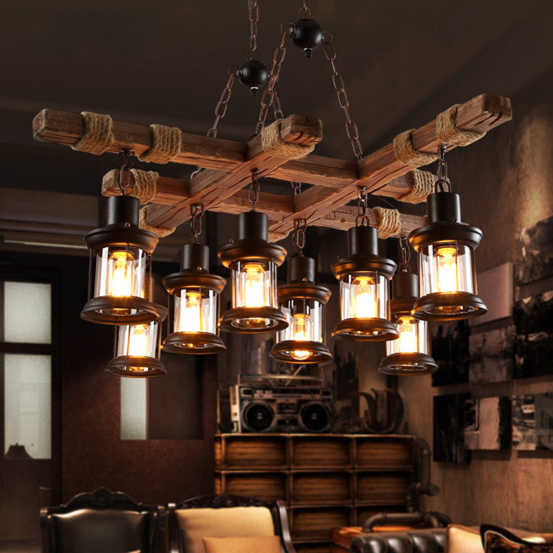 Epoch Industriel LED Classique Lustre Bois Métal Verre Salon/Bar