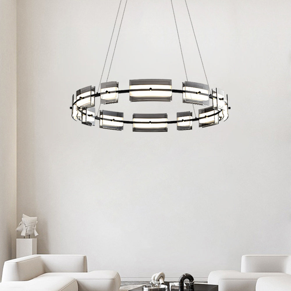 Arisha Suspension Anneau Simple, Cuivre/Verre, Noir/Or, Salon/Chambre
