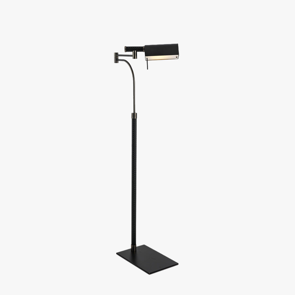 Mira Lampadaire Rectangulaire Moderne, Cuir/Métal, Noir, Salon