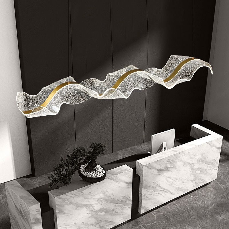 Lavorix Luminaires Suspensions Vague Moderne Métal/Acrylique Blanc/Doré Salon-Cielum