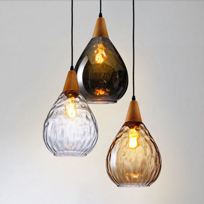 Salen Vintage LED Suspension Ambre Verre Bois Chambre à coucher-Cielum