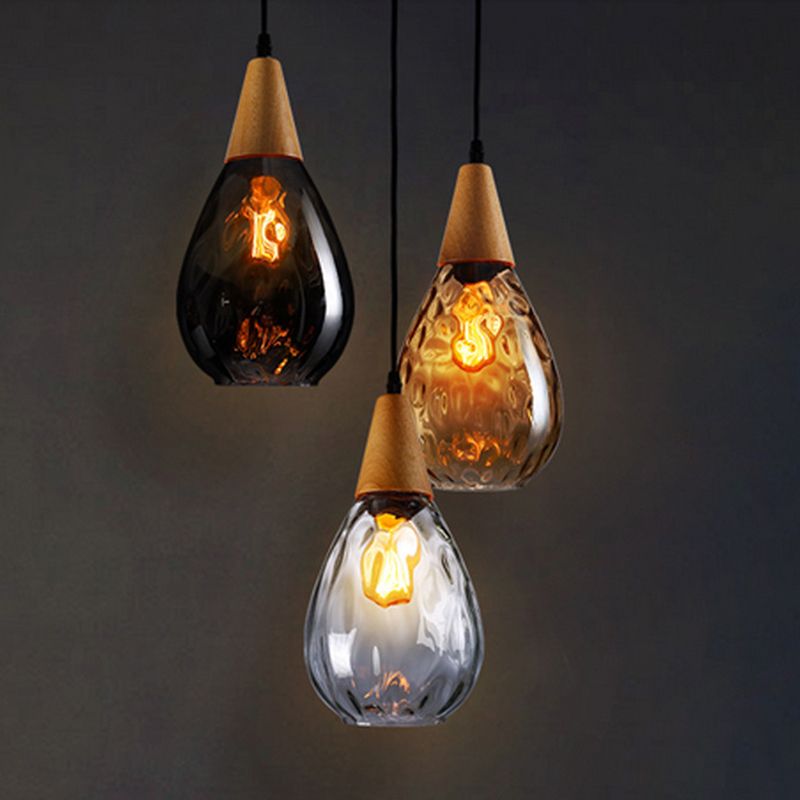 Salen Vintage LED Suspension Ambre Verre Bois Chambre à coucher-Cielum
