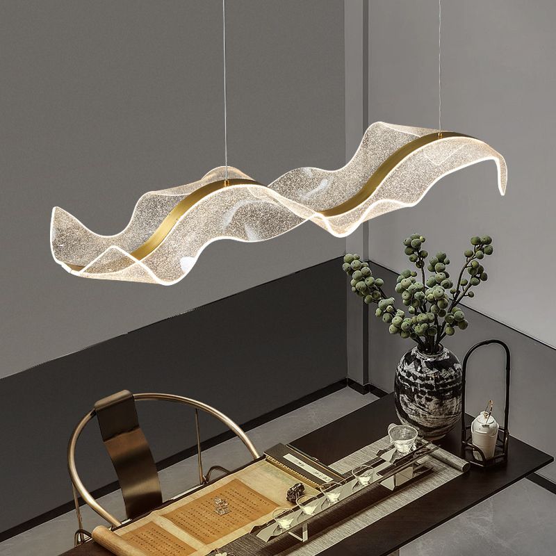 Lavorix Luminaires Suspensions Vague Moderne Métal/Acrylique Blanc/Doré Salon-Cielum