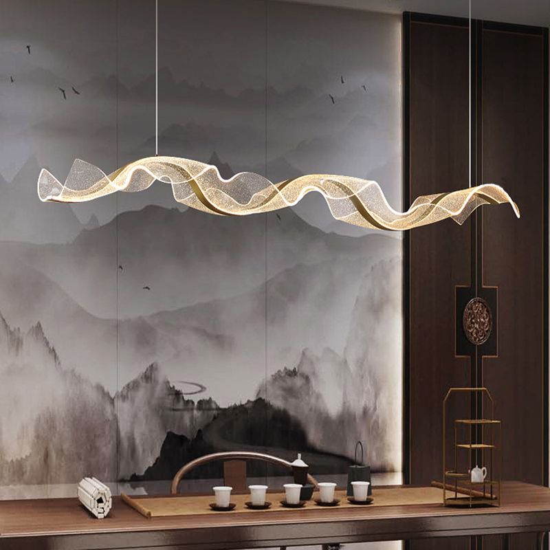 Lavorix Luminaires Suspensions Vague Moderne Métal/Acrylique Blanc/Doré Salon-Cielum