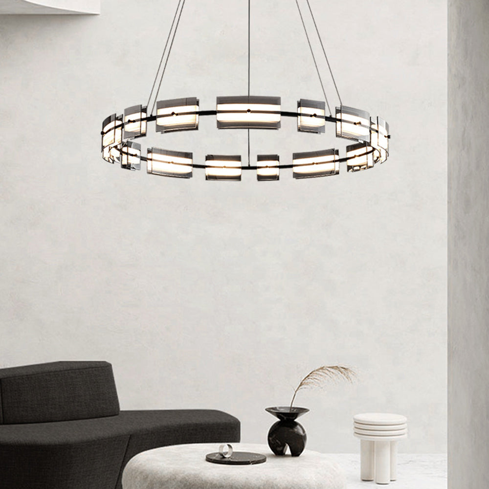 Arisha Suspension Anneau Simple, Cuivre/Verre, Noir/Or, Salon/Chambre