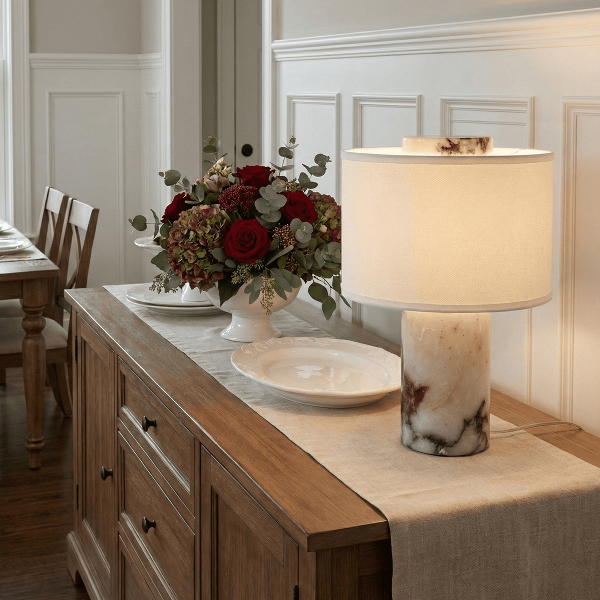Eros Lumivor Lampe de Table Élégante en Marbre Et Tissu de Table
