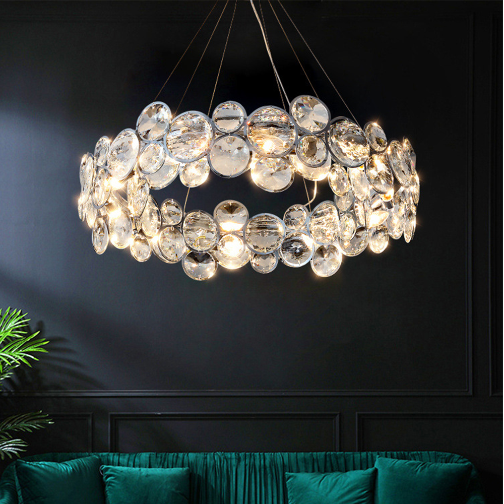 Kristy Lustre LED Moderne Rond Cristal Métal Salon
