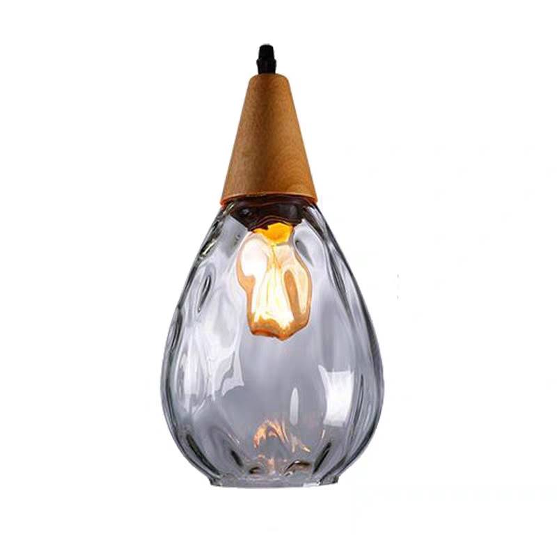 Salen Vintage LED Suspension Ambre Verre Bois Chambre à coucher-Cielum