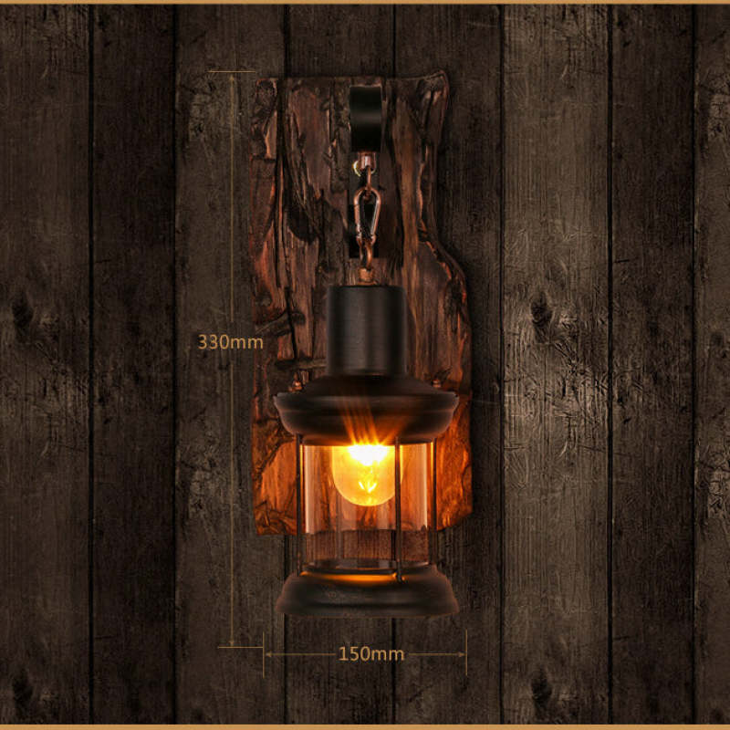 Silva Applique Murale Lanterne Industrielle/Rétro, Métal/Bois, Bronze, Salon