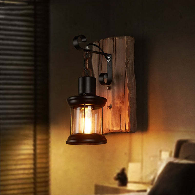 Silva Applique Murale Lanterne Industrielle/Rétro, Métal/Bois, Bronze, Salon
