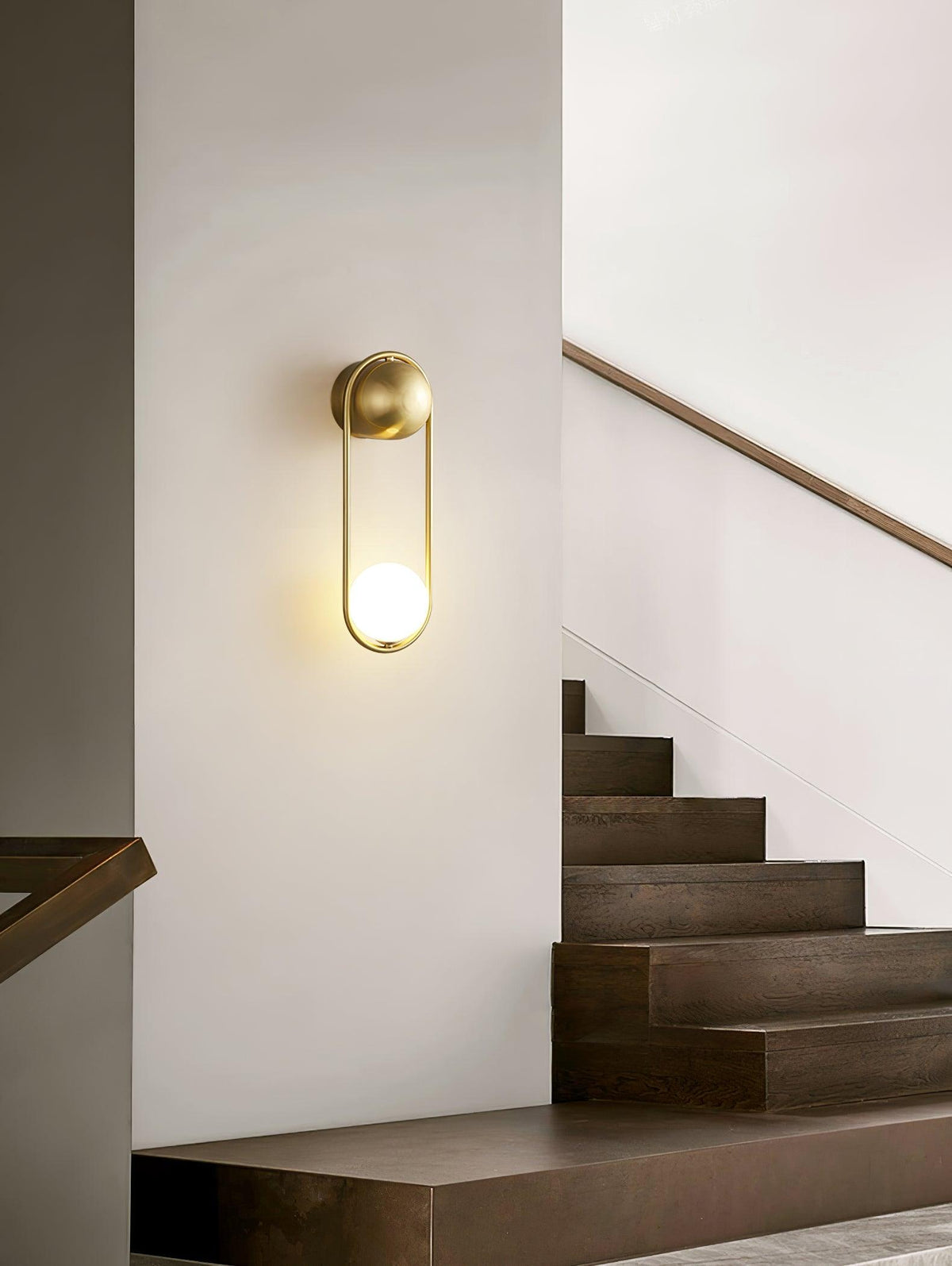 Wall Lamp with Brass Loop Frame and Glass Globe-Neutral Decor