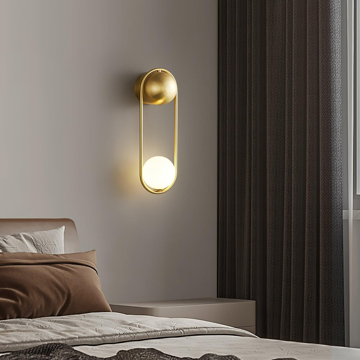 Wall Lamp with Brass Loop Frame and Glass Globe-Neutral Decor