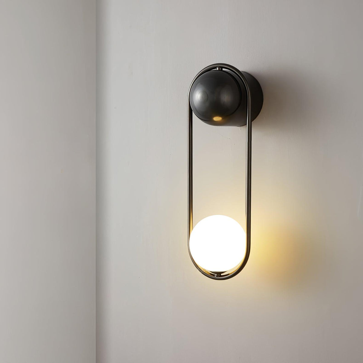 Wall Lamp with Brass Loop Frame and Glass Globe-Neutral Decor