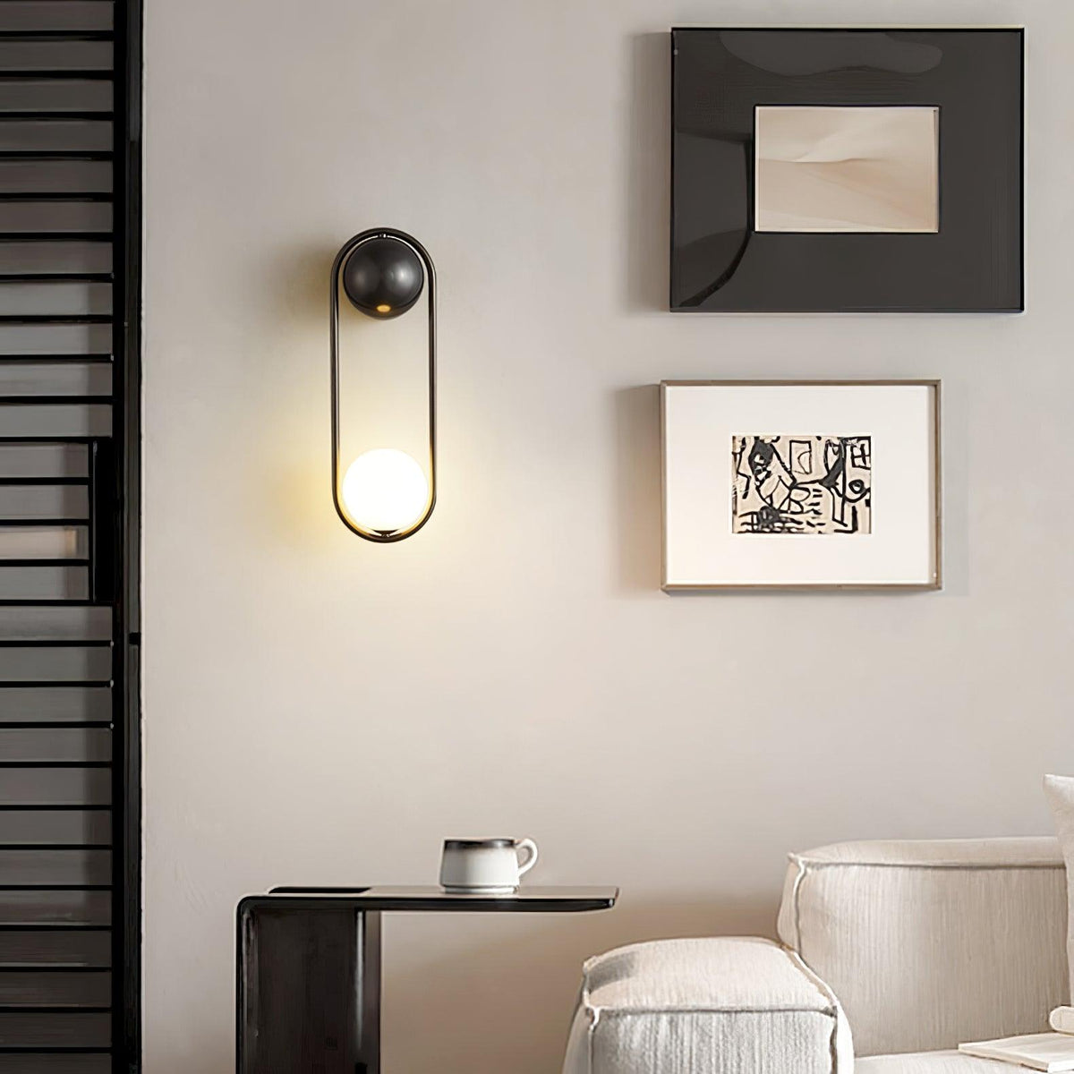 Wall Lamp with Brass Loop Frame and Glass Globe-Neutral Decor