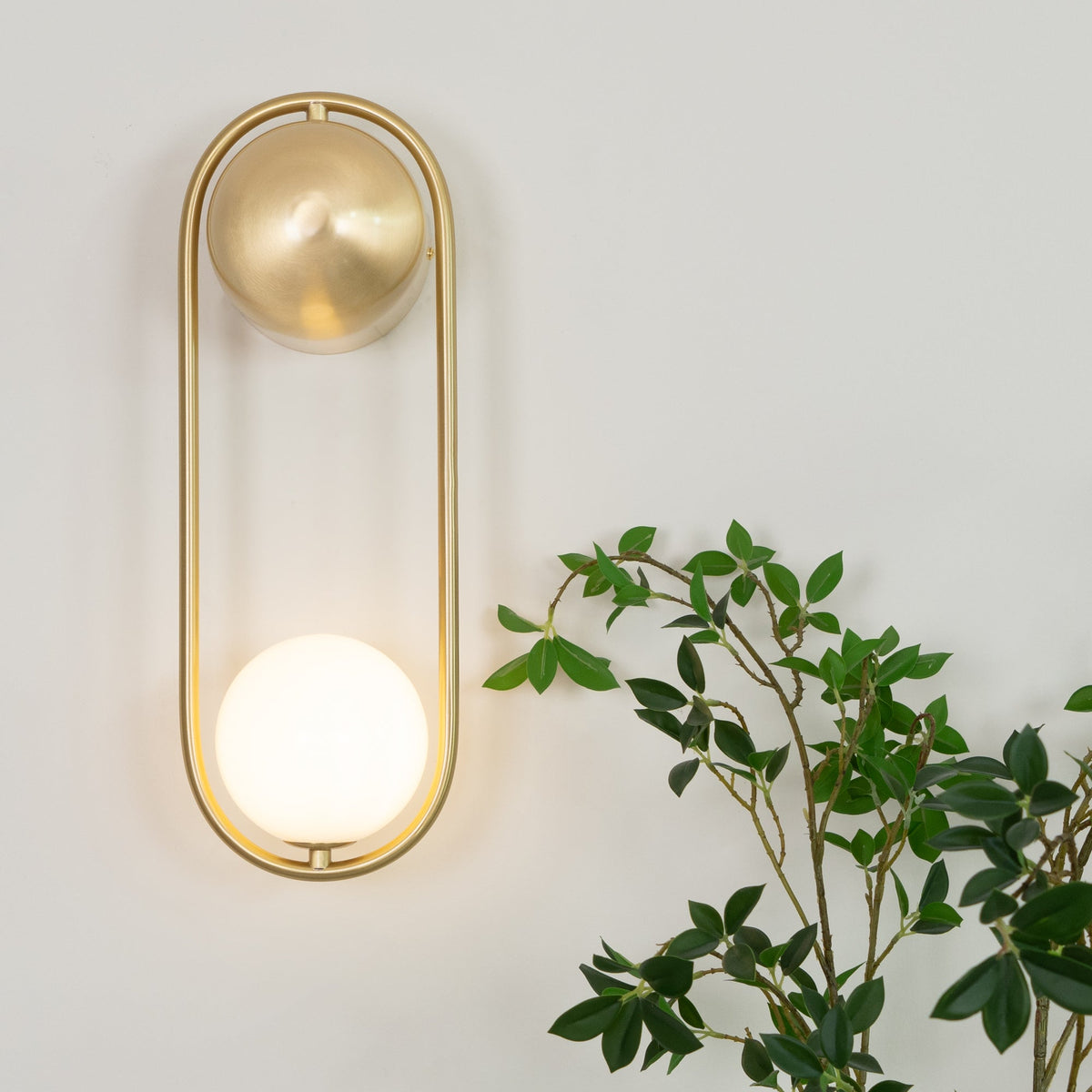 Wall Lamp with Brass Loop Frame and Glass Globe-Neutral Decor