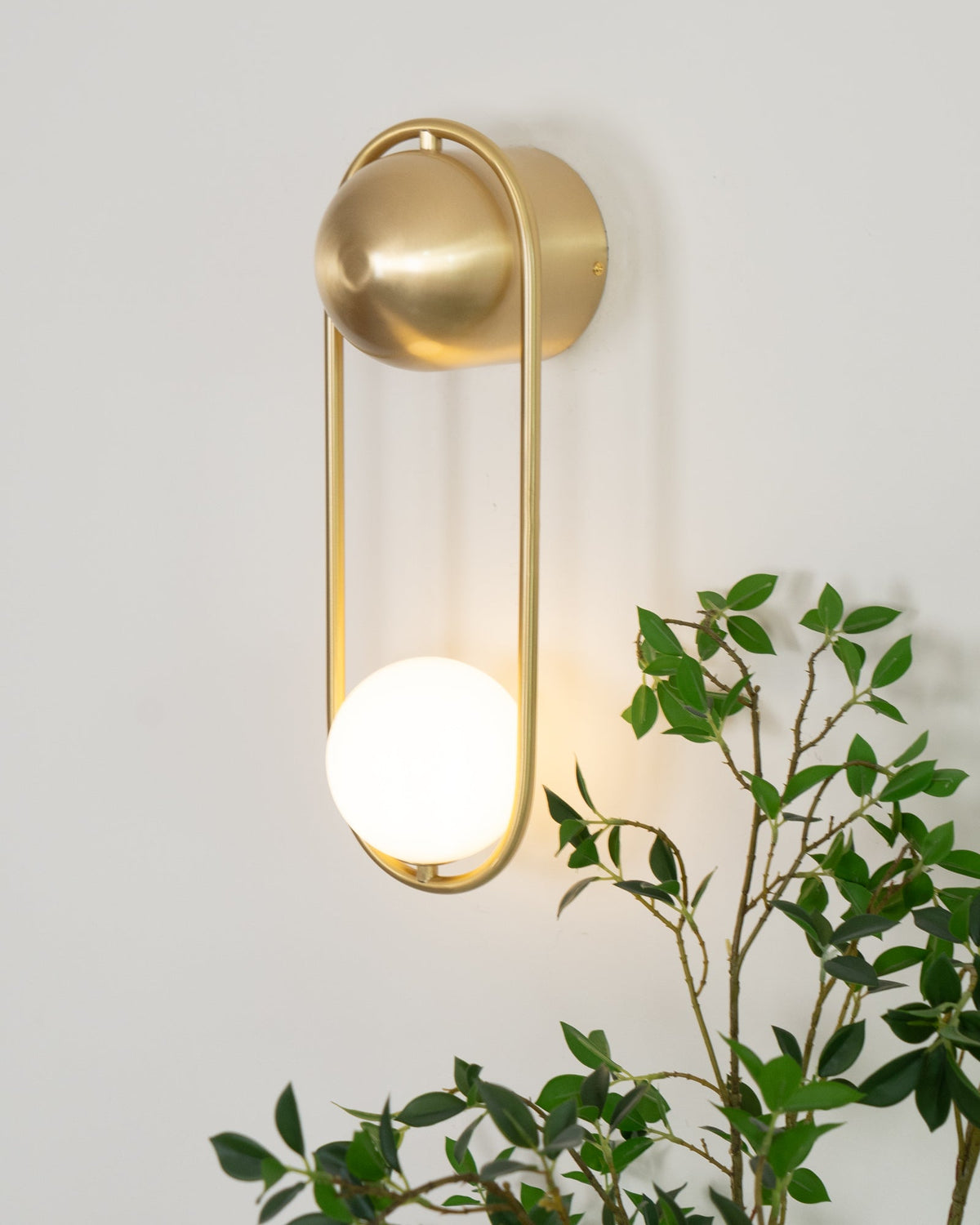 Wall Lamp with Brass Loop Frame and Glass Globe-Neutral Decor