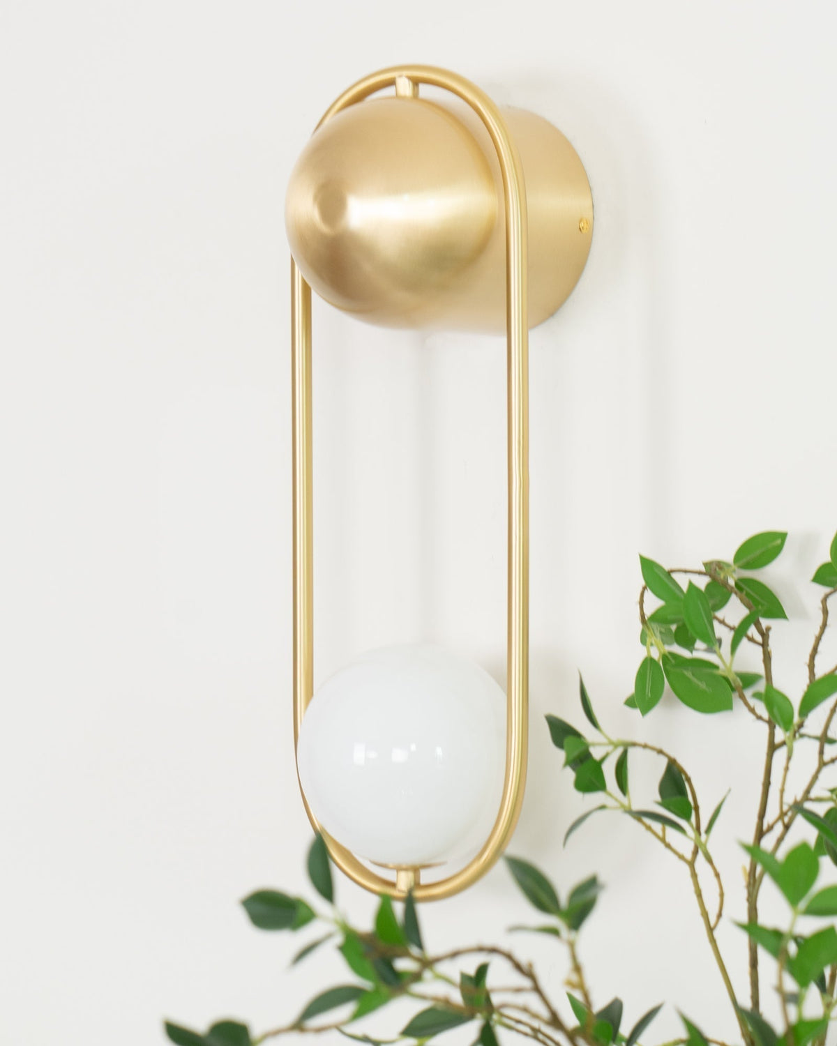 Wall Lamp with Brass Loop Frame and Glass Globe-Neutral Decor