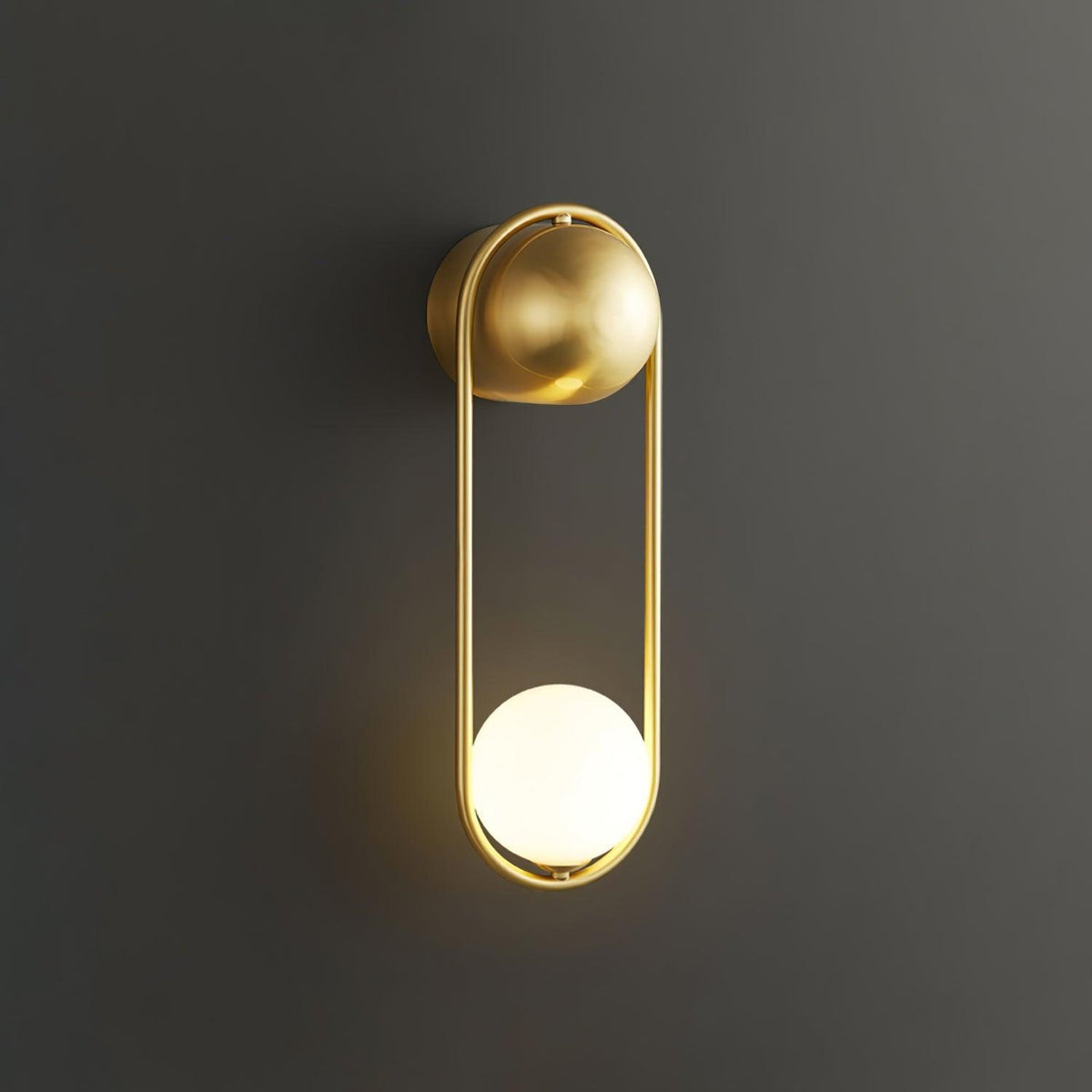 Wall Lamp with Brass Loop Frame and Glass Globe-Neutral Decor