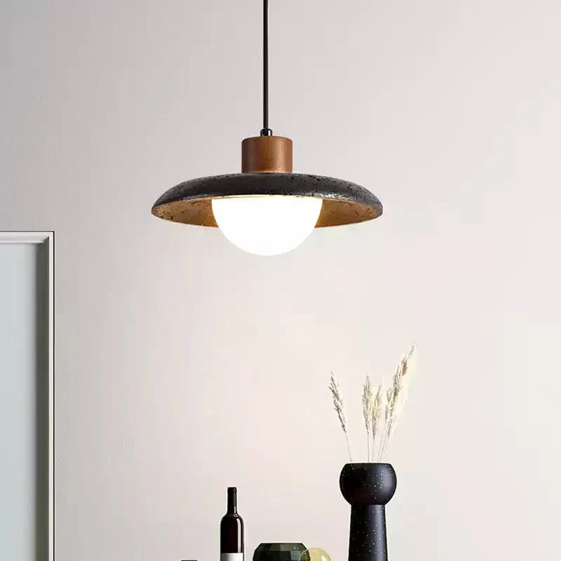 Zenk Suspension Travertin Noir Dôme