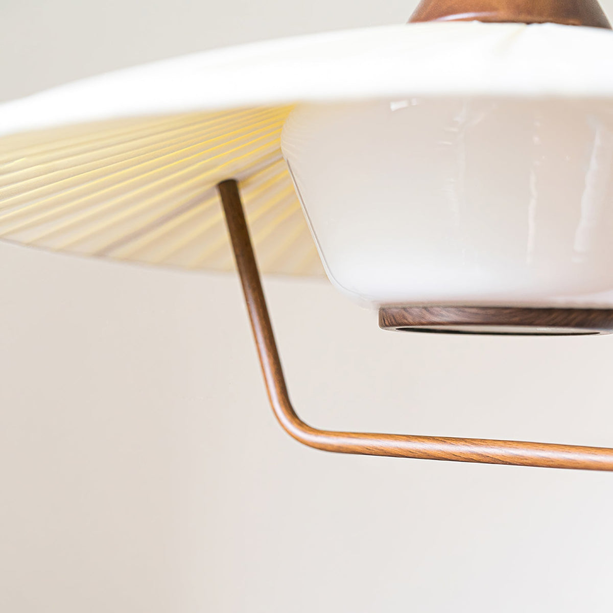 Vionne Mid-Century Wood and White Pendant Lamp-Neutral Decor