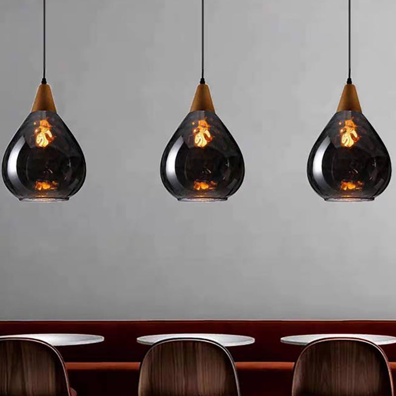 Salen Vintage LED Suspension Ambre Verre Bois Chambre à coucher-Cielum