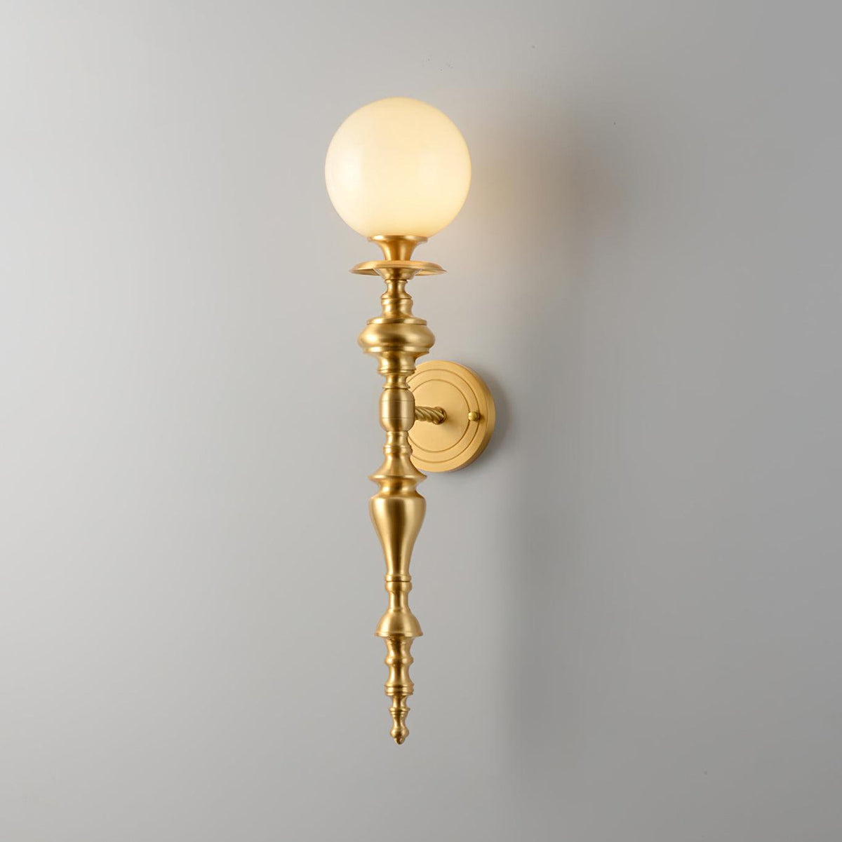 Wall Lamp Sculpted Brass Body Globe Shade Classic Elegant Statement-Neutral Decor