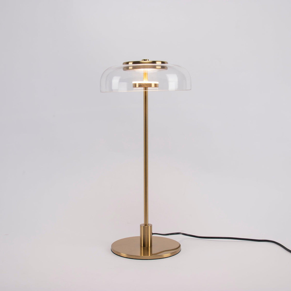 Rinelette Lampe de Table Verre Clair Ombrelle Bois Base