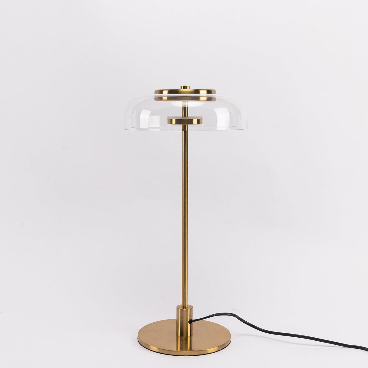 Rinelette Lampe de Table Verre Clair Ombrelle Bois Base