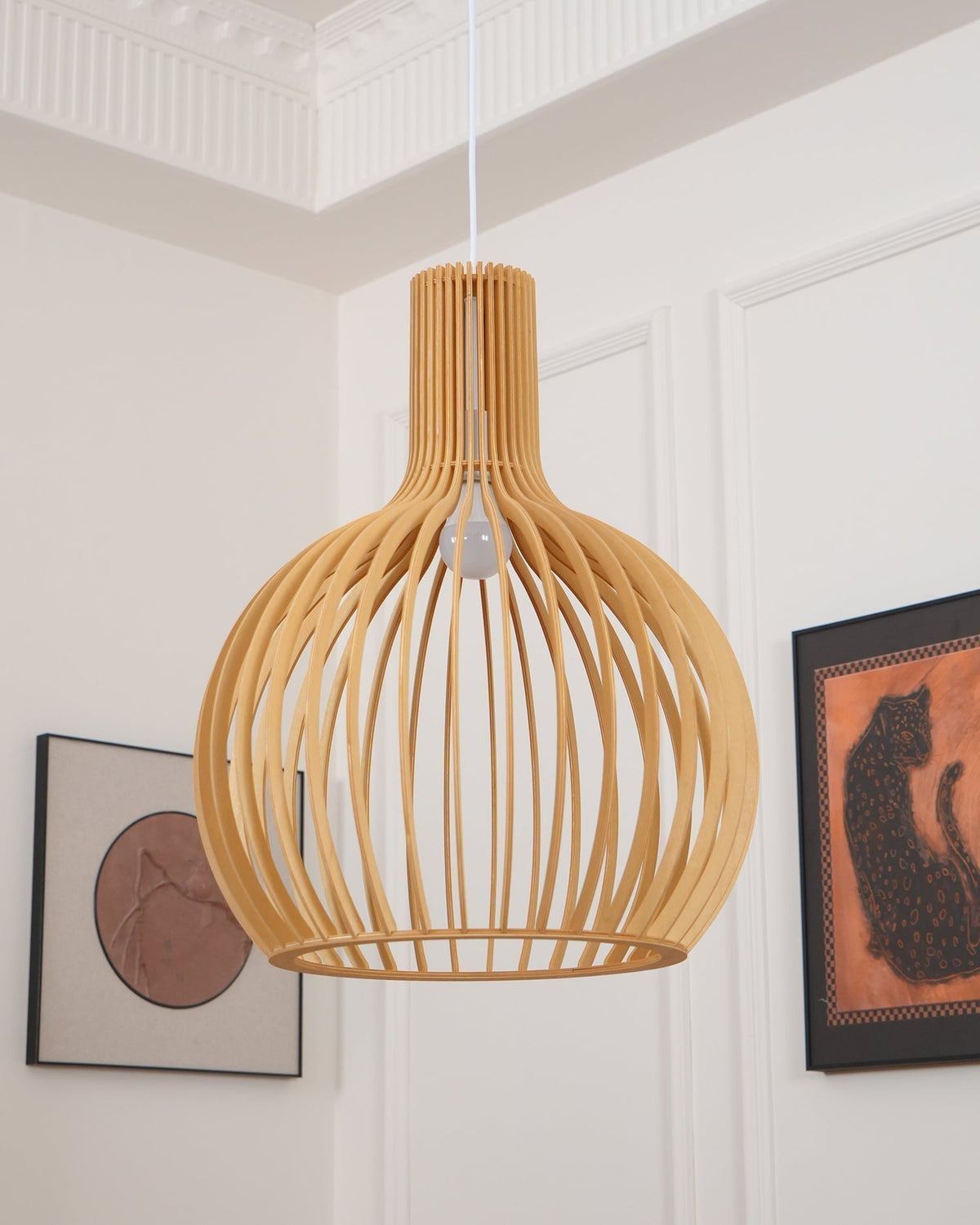 Tevenoxel Cage Lampe Suspendue Sculpturale à Cadre Ouvert en Bouleau-Cielum