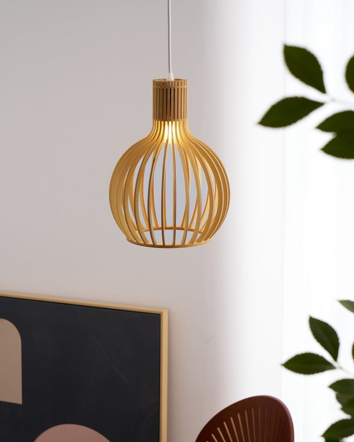 Tevenoxel Cage Lampe Suspendue Sculpturale à Cadre Ouvert en Bouleau-Cielum