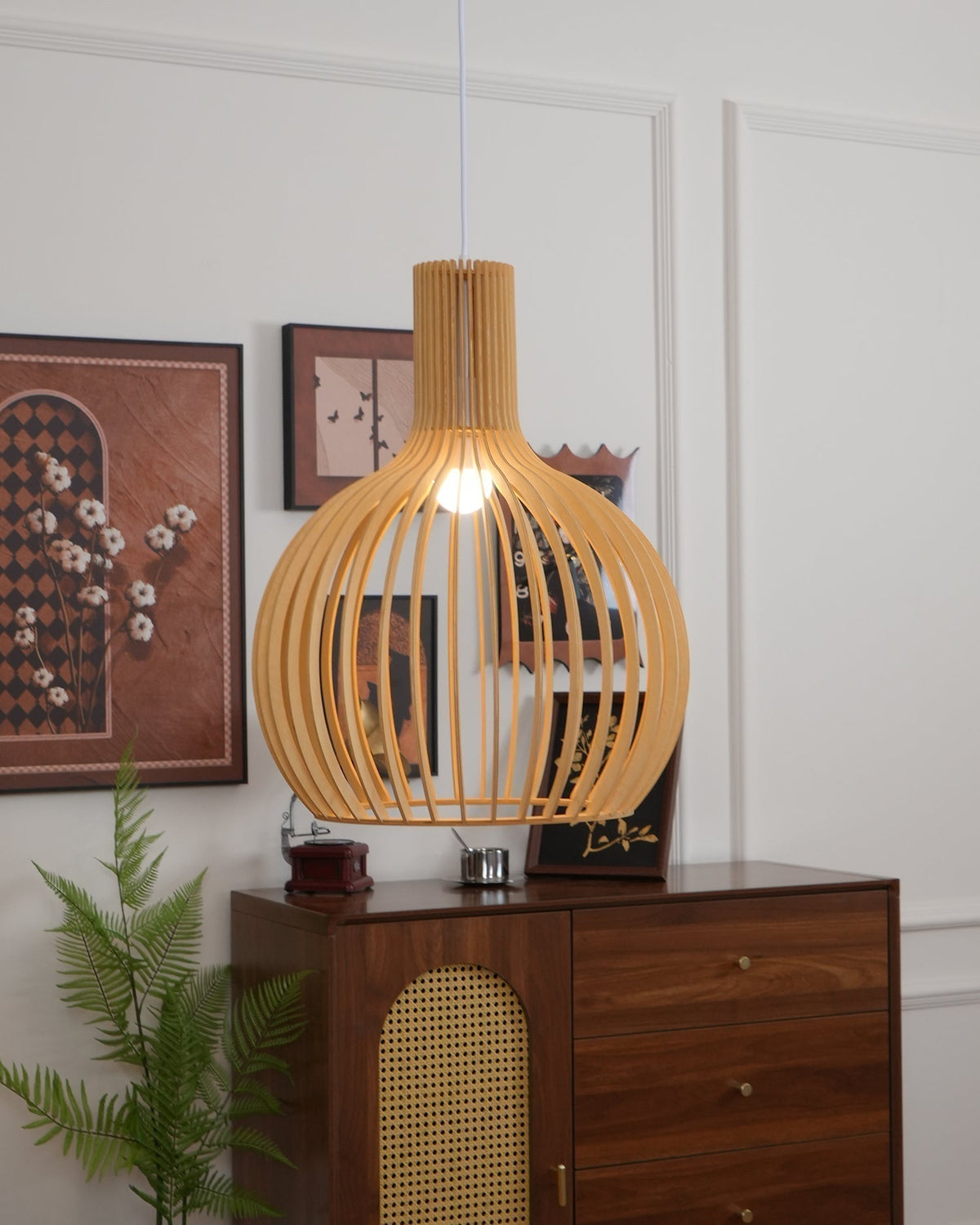 Tevenoxel Cage Lampe Suspendue Sculpturale à Cadre Ouvert en Bouleau-Cielum