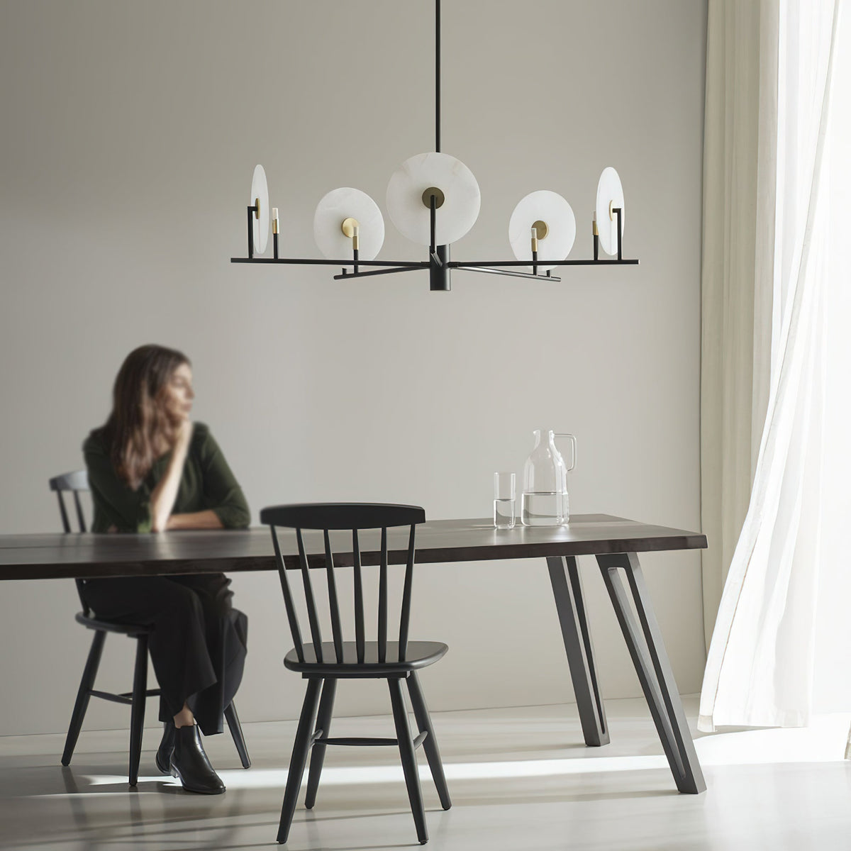 Callisto Chandelier Alabaster Moon Discs-Neutral Decor