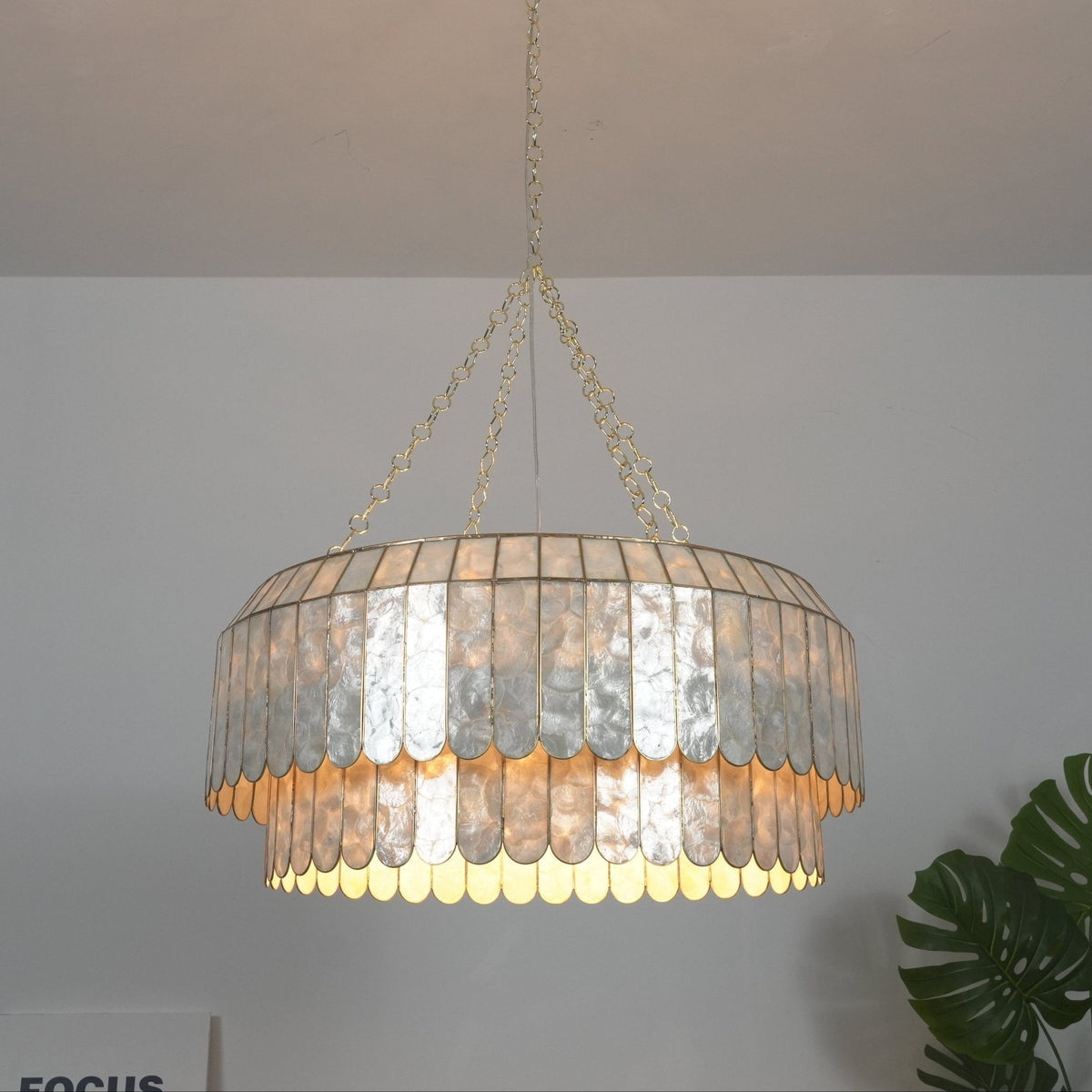 Holz Lustre en Métal Doré Aurelia