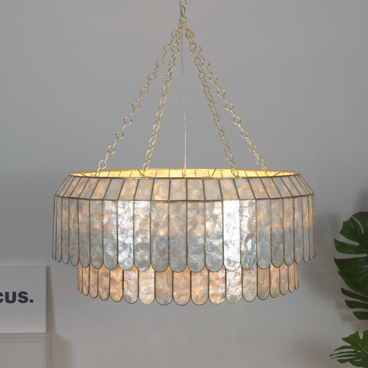Holz Lustre en Métal Doré Aurelia