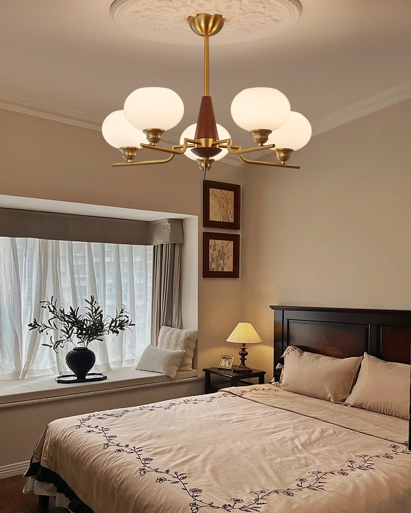 Eixor Lustre en Noyer avec Globes en Verre Opale-Cielum