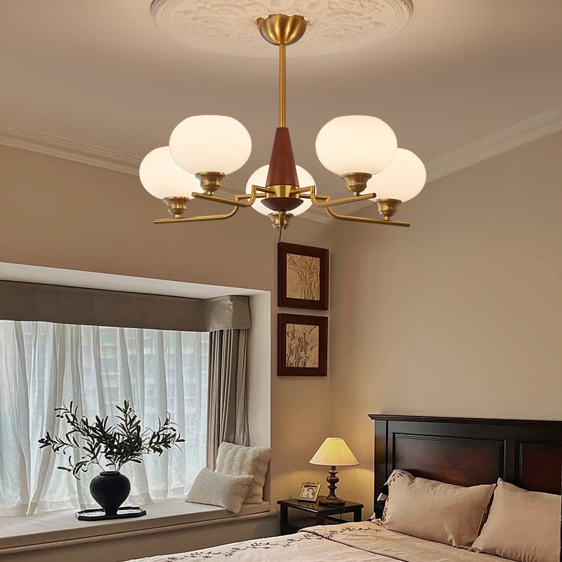 Eixor Lustre en Noyer avec Globes en Verre Opale-Cielum