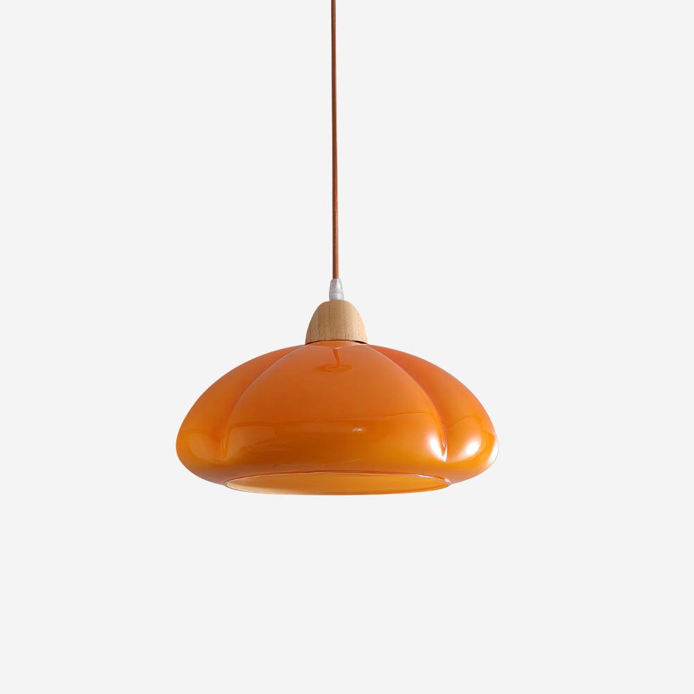 Pendant Lamp Rounded Glass Shade Wood Accent Playful Modern Touch-Neutral Decor