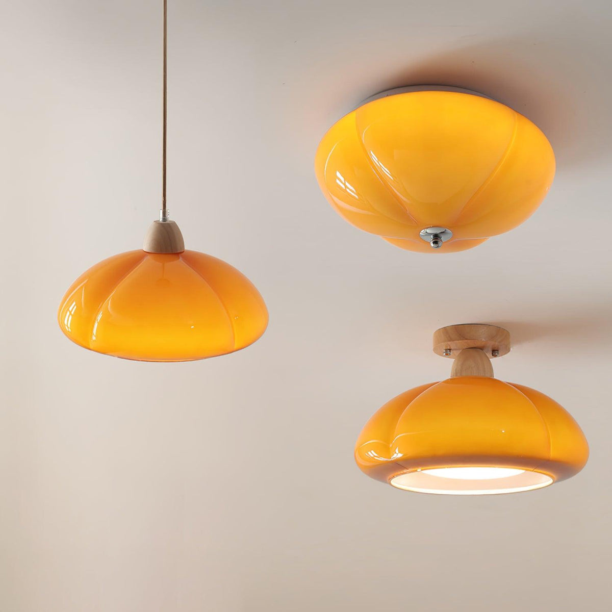 Pendant Lamp Rounded Glass Shade Wood Accent Playful Modern Touch-Neutral Decor