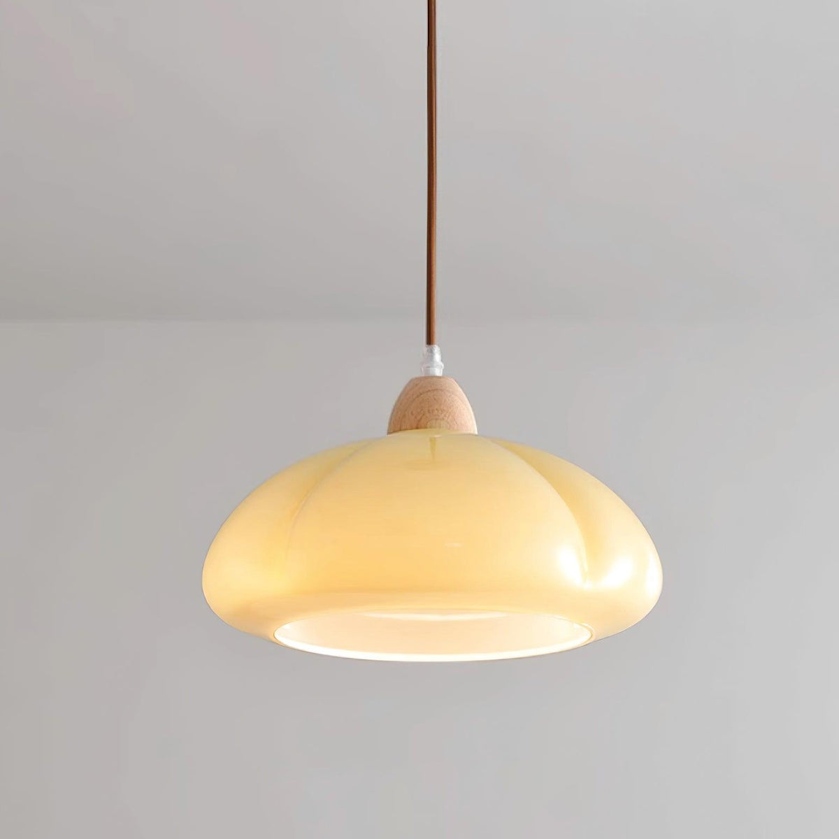Pendant Lamp Rounded Glass Shade Wood Accent Playful Modern Touch-Neutral Decor