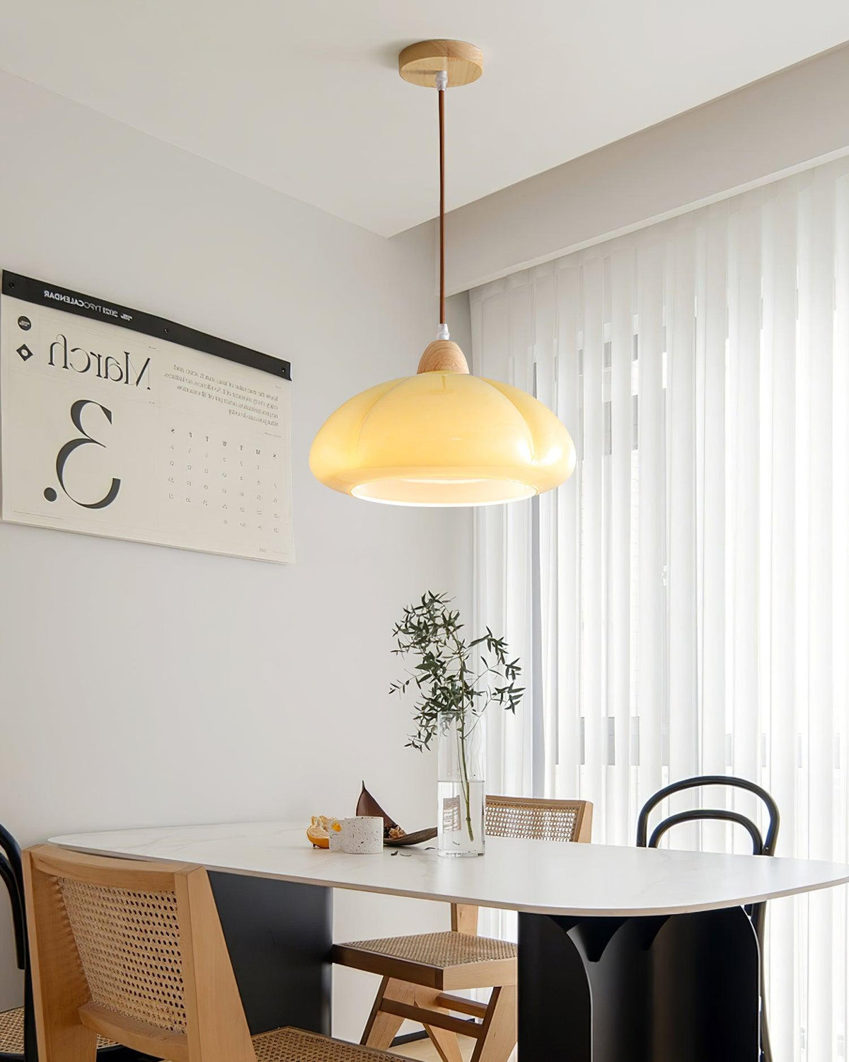 Pendant Lamp Rounded Glass Shade Wood Accent Playful Modern Touch-Neutral Decor