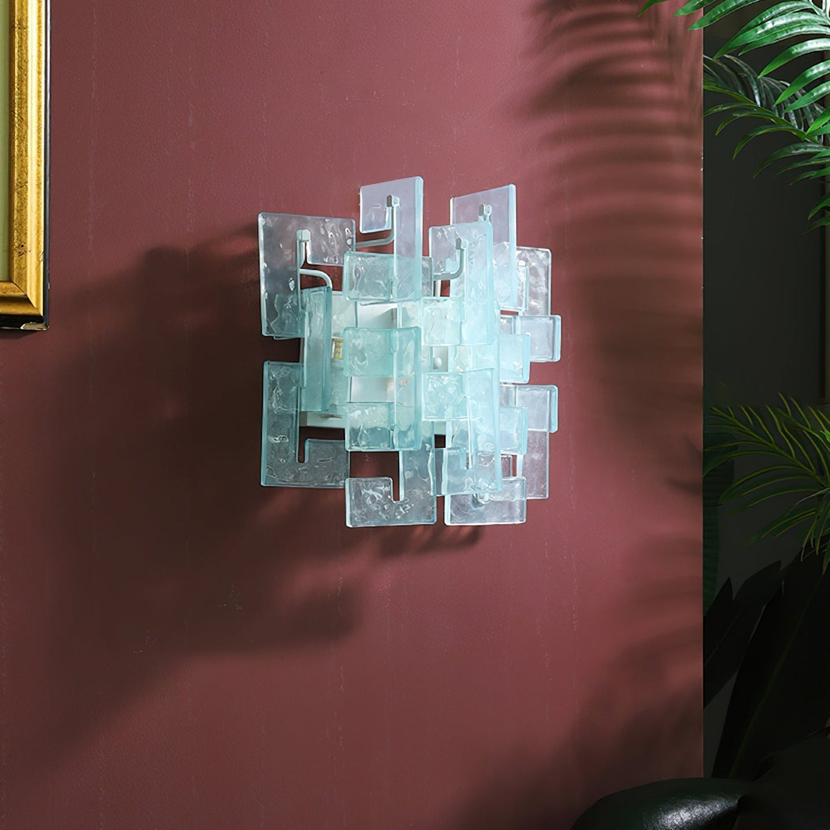 Close-up view of the textured cast glass on the Stagger Sconce.