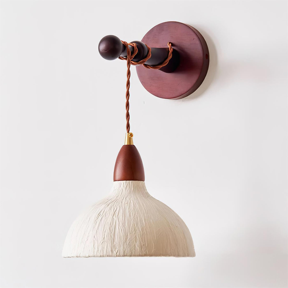 Wall Lamp Rice Paper Shade Wood Arm-Neutral Decor