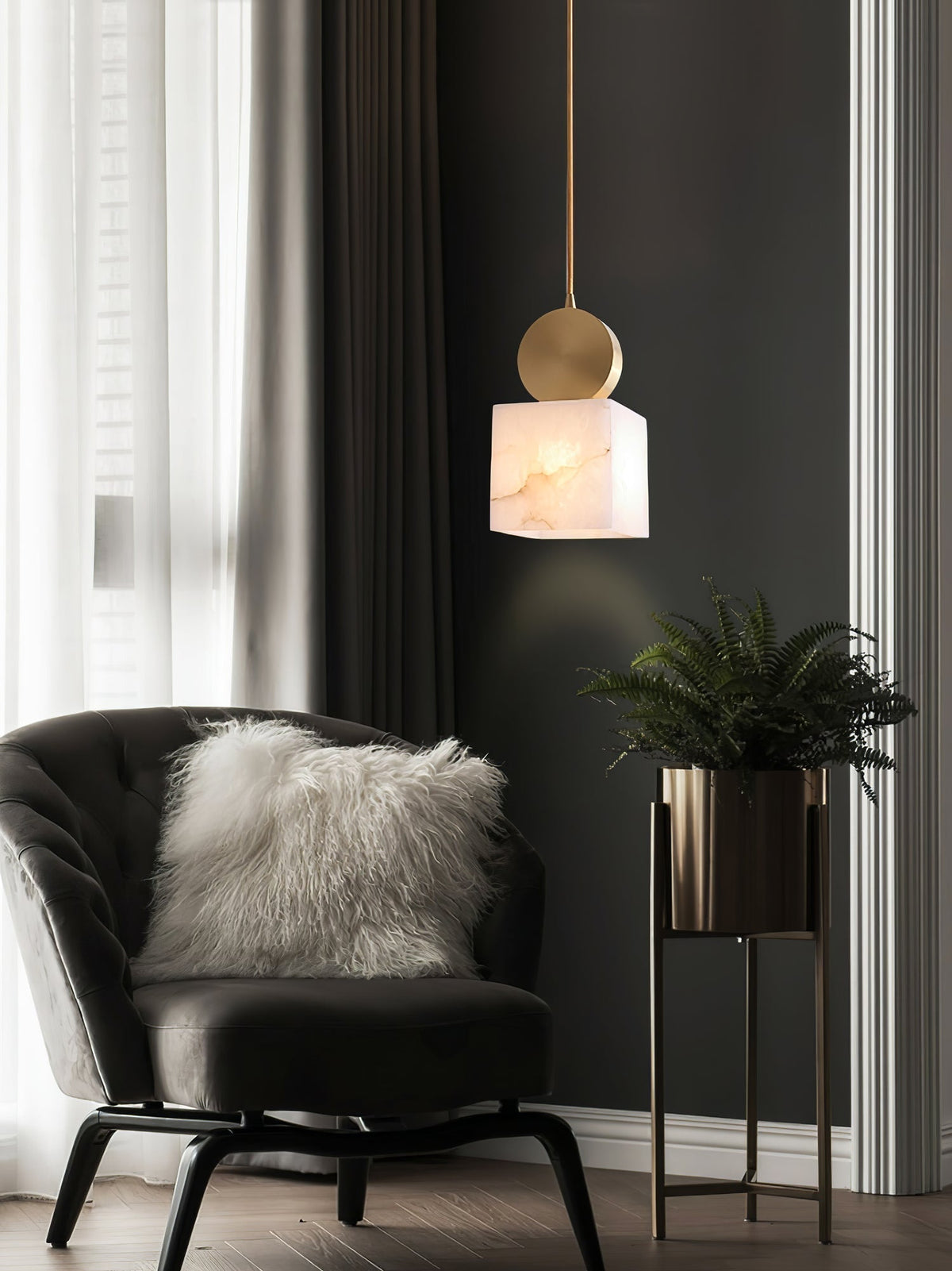 Salen Pendant Light Alabaster & Brass-Neutral Decor
