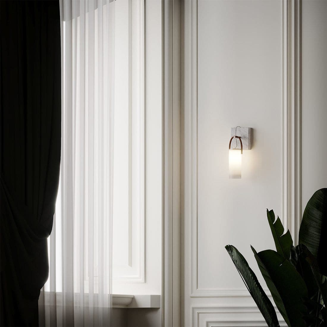 Galerie Wall Lamp Fontana Glass Leather Marble-Neutral Decor