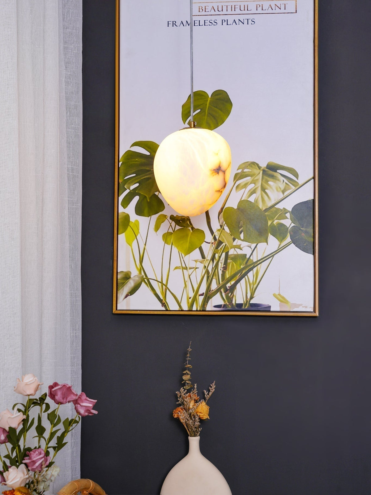 Ralen Pendant Lamp Alabaster Brass Sophistication-Neutral Decor