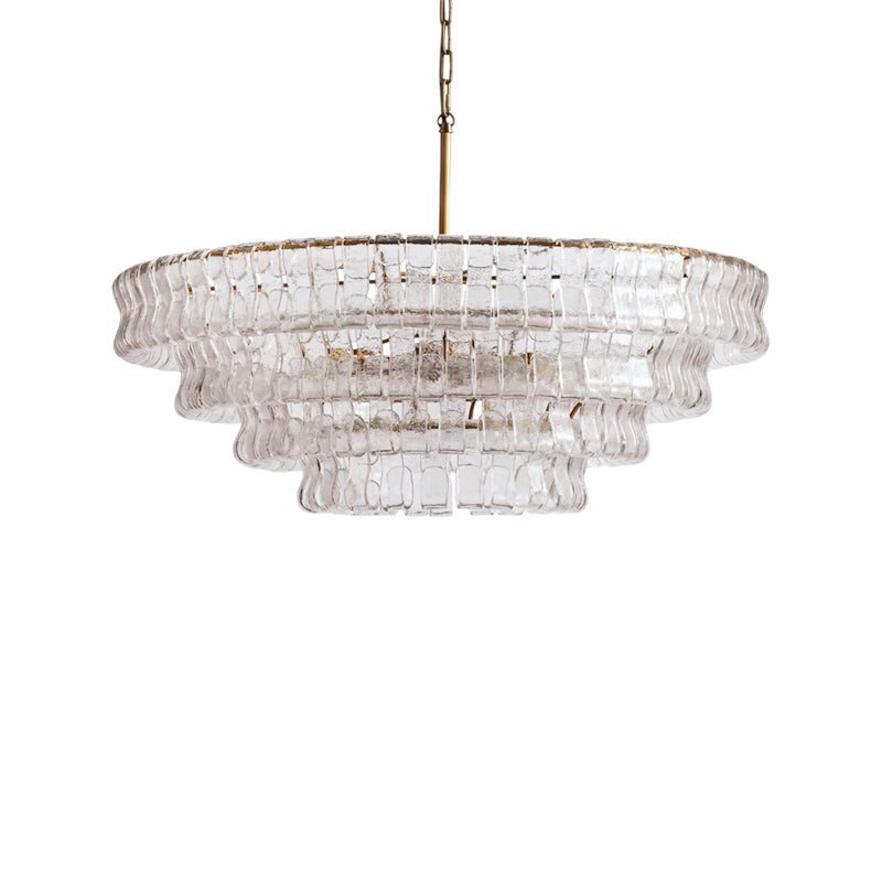 The Ghiaccio Chandelier hanging in a stairwell.