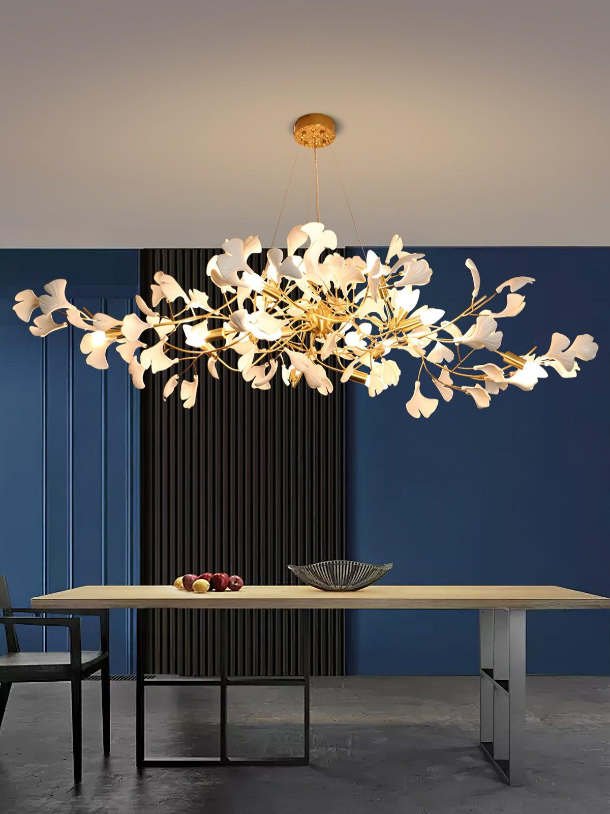 Chandelier White Ceramic Ginkgo Petals Gold-Neutral Decor