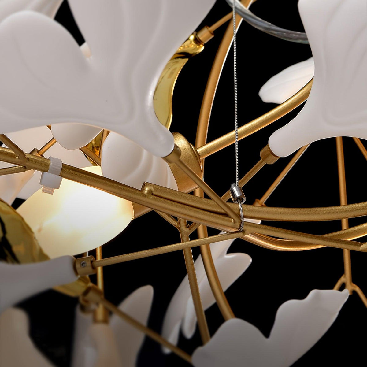 Chandelier White Ceramic Ginkgo Petals Gold-Neutral Decor