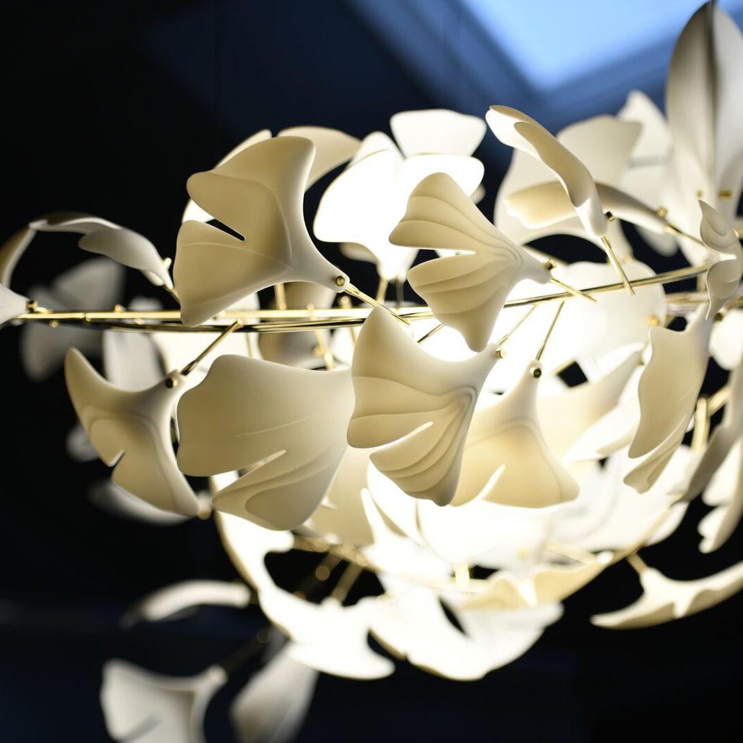 Chandelier White Ceramic Ginkgo Petals Gold-Neutral Decor