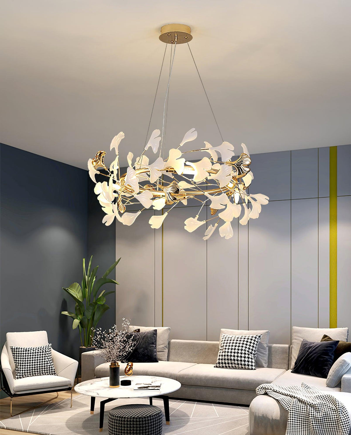 Chandelier White Ceramic Ginkgo Petals U-Neutral Decor